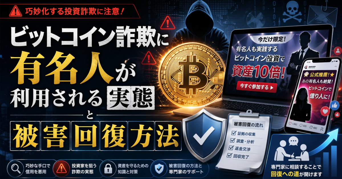 ビットコイン詐欺に有名人が利用される実態と被害回復方法