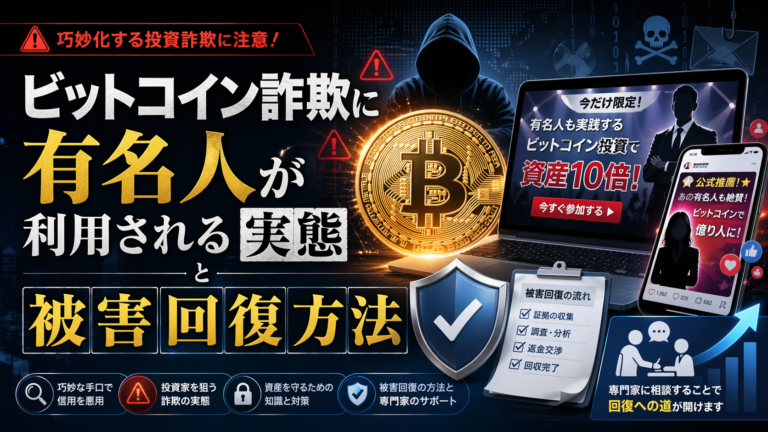 ビットコイン詐欺に有名人が利用される実態と被害回復方法