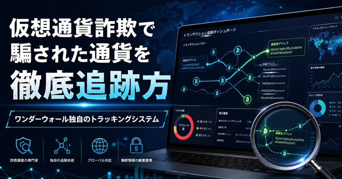 仮想通貨詐欺で騙された通貨を徹底追跡方｜ワンダーウォール独自のトラッキングシステム