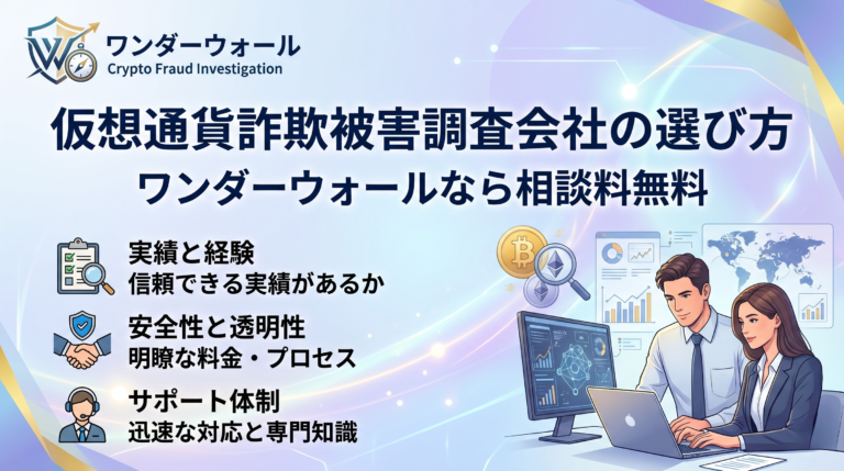 仮想通貨詐欺被害調査会社の選び方｜ワンダーウォールなら相談料無料