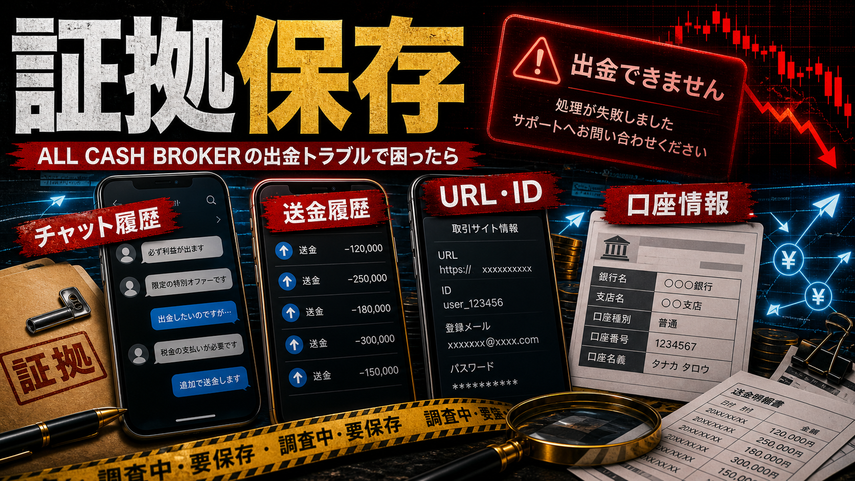 ALL CASH BROKERの出金トラブルで保存すべき証拠