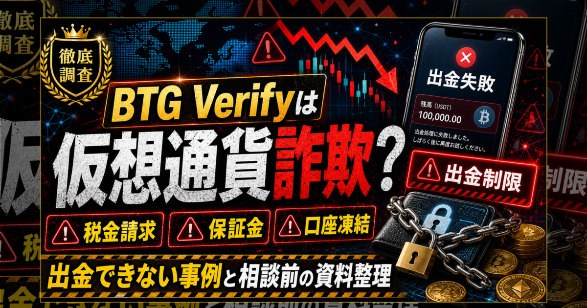 BTG Verifyは仮想通貨詐欺？出金できないトラブルも？