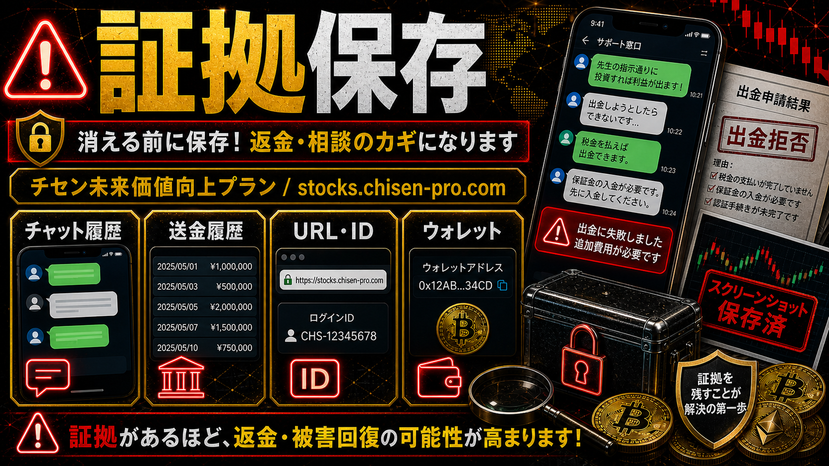 チセン未来価値向上プランの出金トラブルで保存すべき証拠
