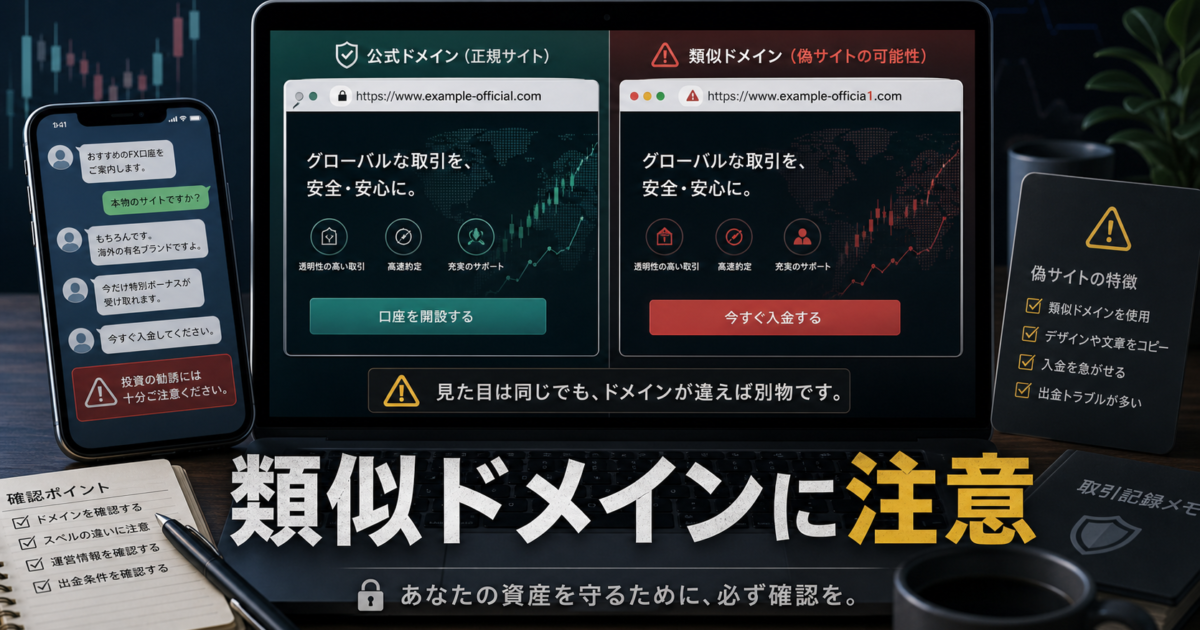 GO Marketsを装う偽サイトや類似ドメイン、コピーサイト型の投資勧誘の危険サインをまとめた注意喚起アイキャッチ