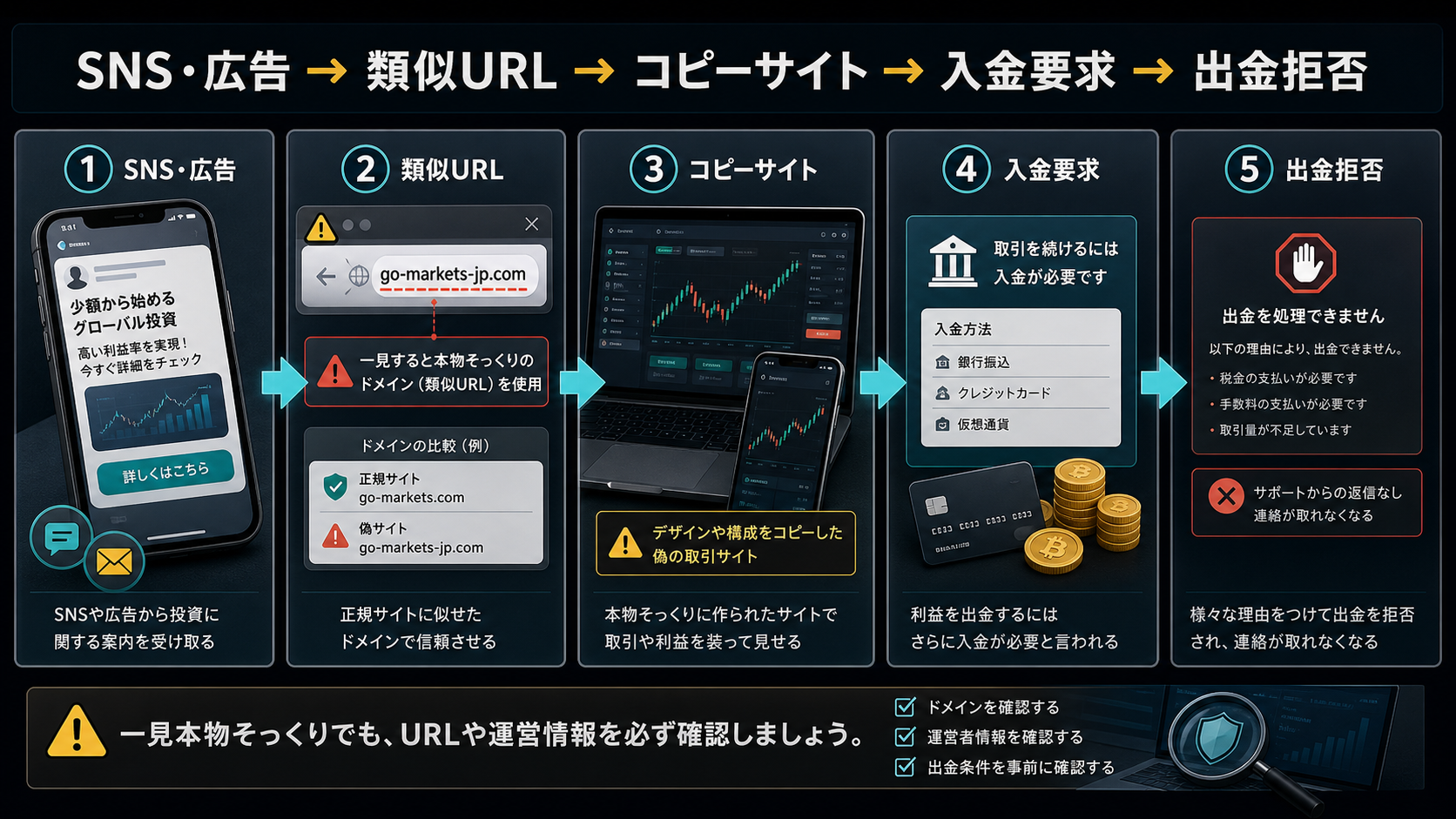 GO Marketsを装う偽サイトへ誘導される流れ