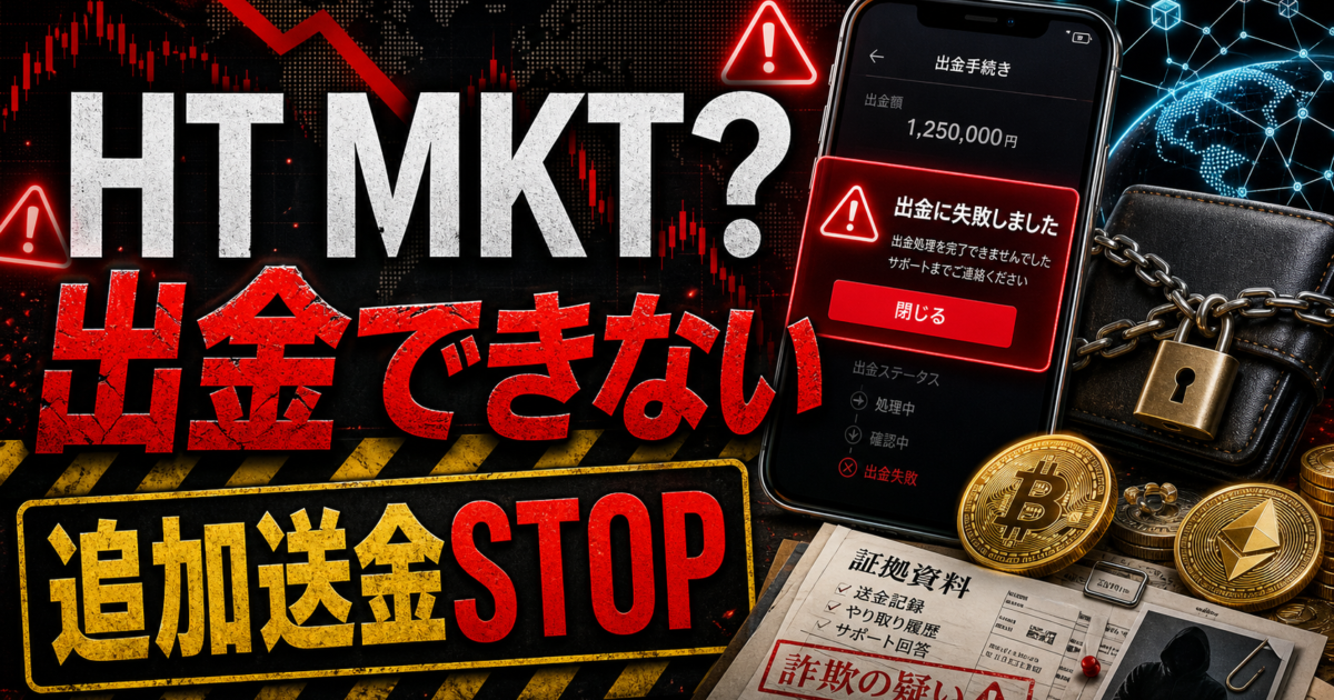 HT MKTの出金トラブルや追加送金の危険サインをまとめた注意喚起アイキャッチ