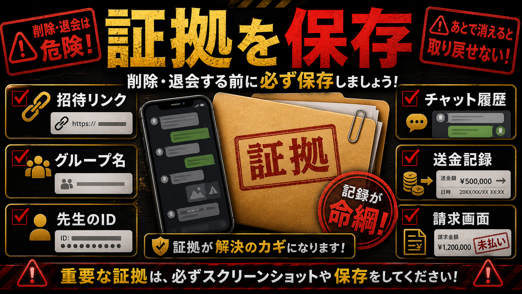 LINE投資グループ詐欺で保存すべき証拠