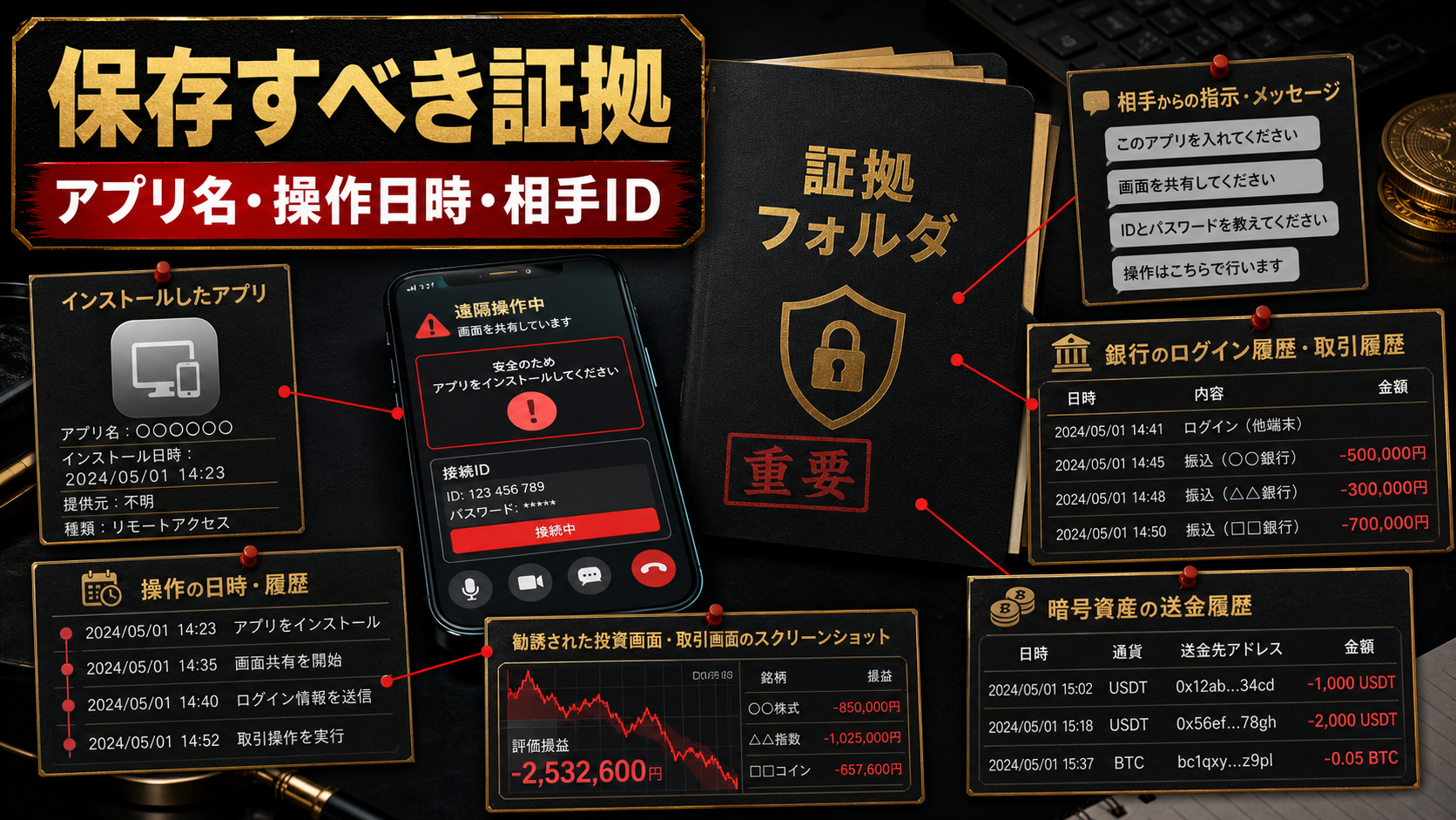 遠隔操作アプリ投資詐欺で保存すべき証拠