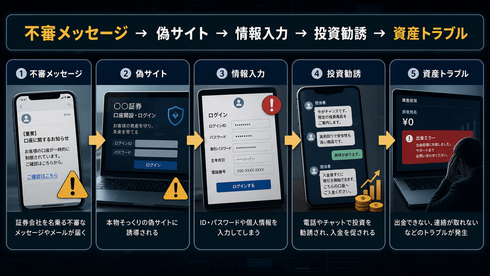 四国アライアンス証券を装った偽サイト・投資勧誘の流れ