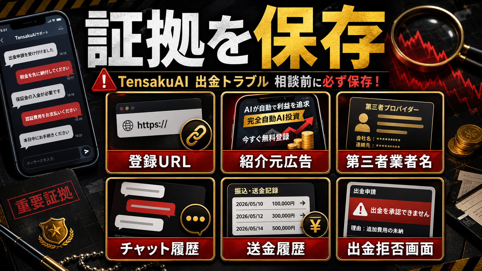 TensakuAIの出金トラブルで保存すべき証拠