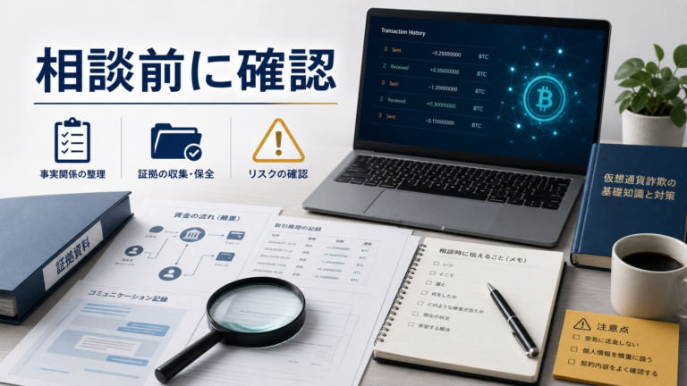 仮想通貨詐欺で調査会社に相談する前に確認すべきこと｜返金保証・二次被害・証拠保存の注意点