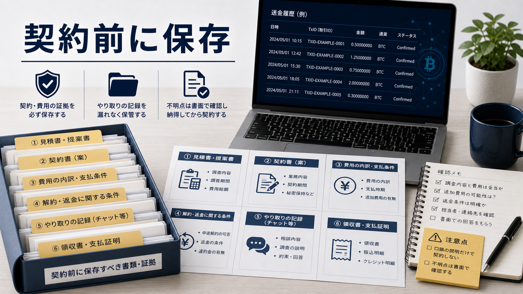 仮想通貨詐欺で調査会社と契約する前に保存したい見積書・契約書・費用説明