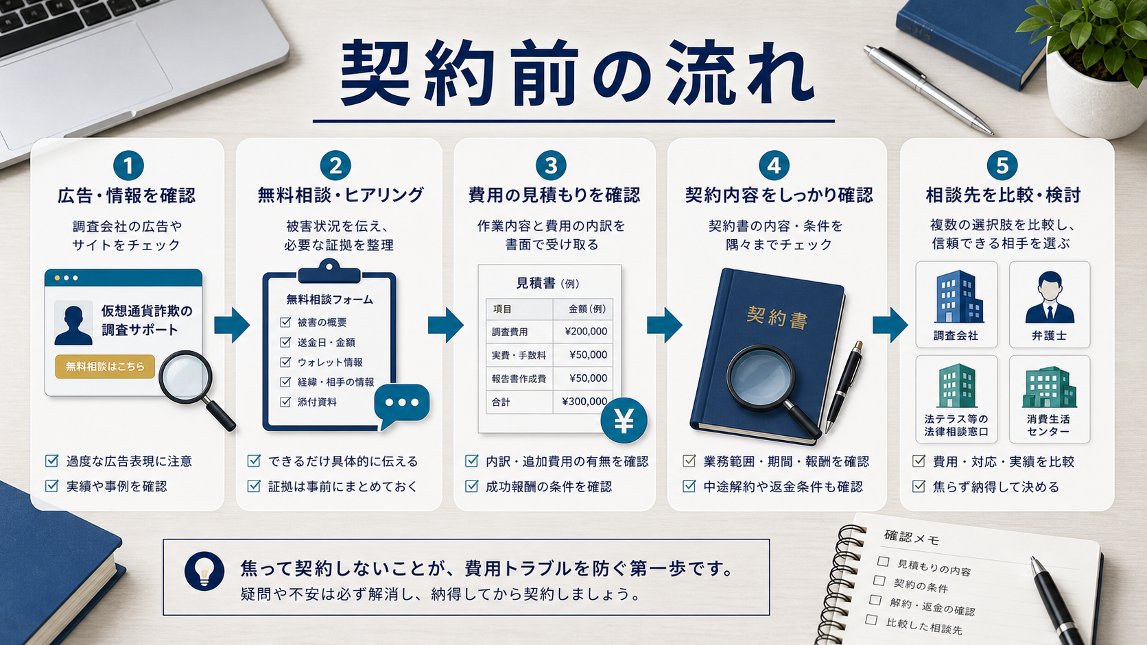 仮想通貨詐欺で調査会社の費用見積もりから契約確認までの流れ