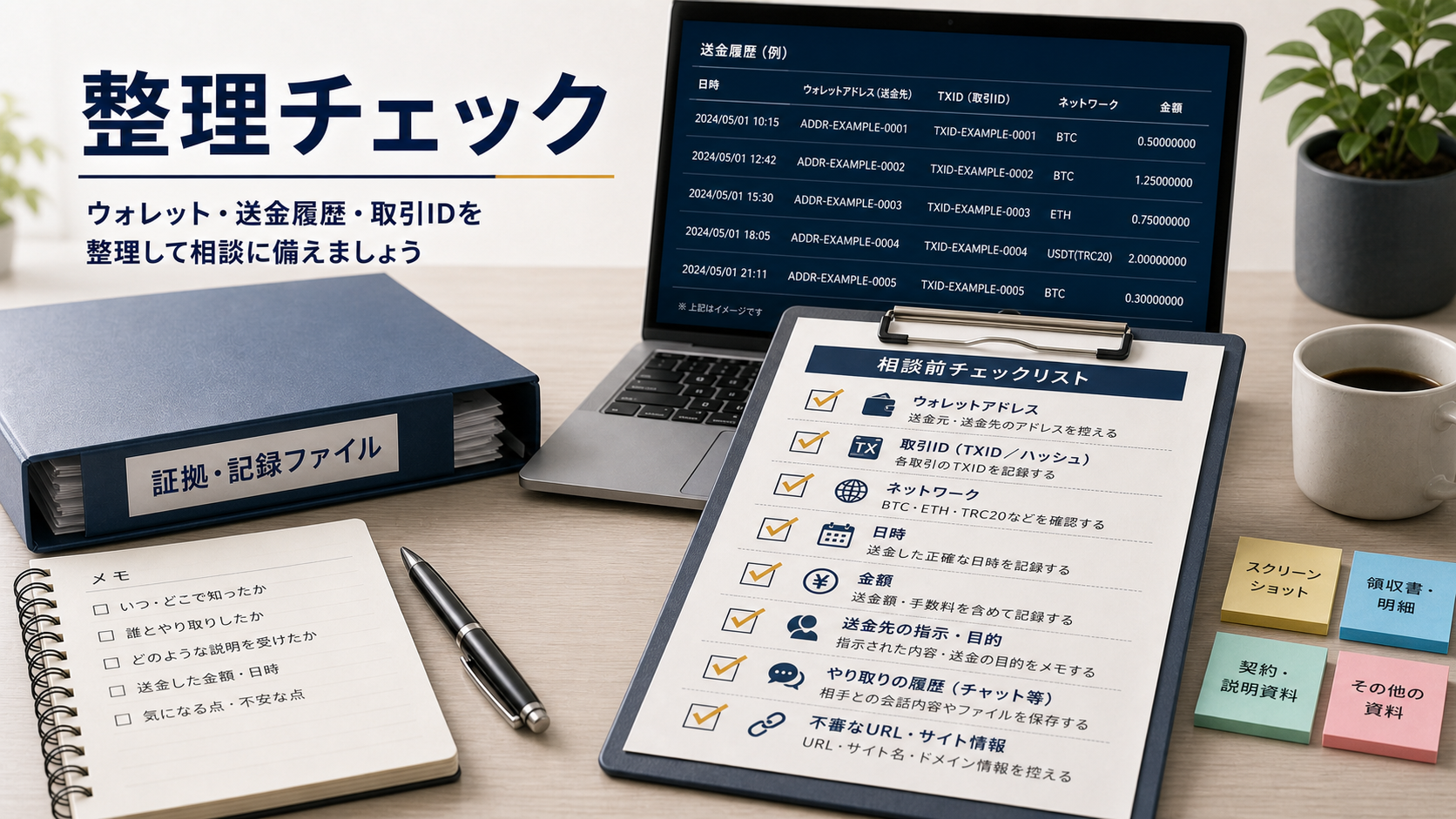 ウォレット・送金履歴・取引IDを整理するための相談前チェックリスト